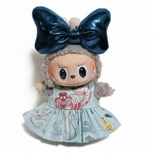 Alice in Wonderland Cheshire Cat Dress with Metallic Bow Labubu  Handmade Outfit